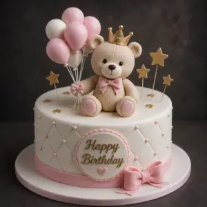 Teddy Bear & Balloons Fondant Cake
