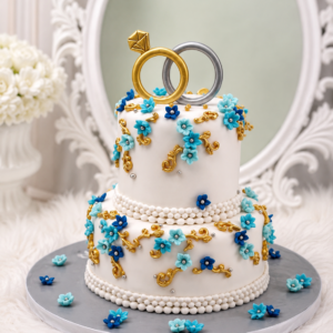 Eternal Blue & Gold Wedding Signature Cake