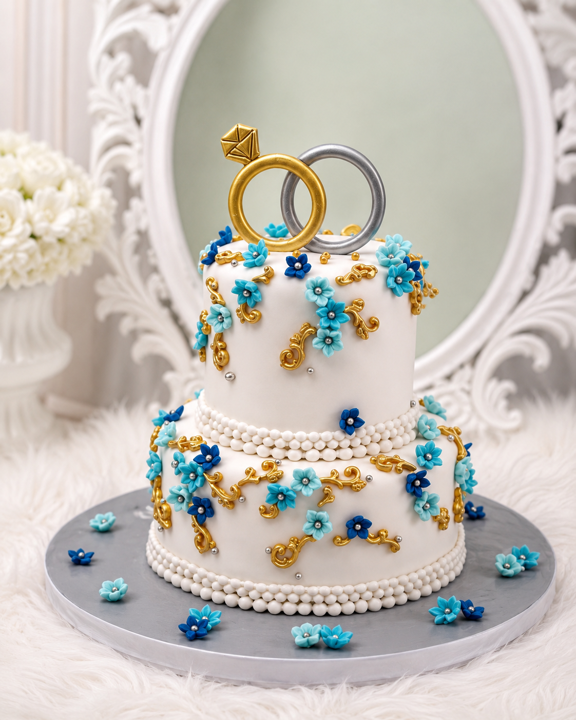 Eternal Blue & Gold Wedding Signature Cake